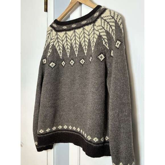 J Jill Cardigan Sweater Medium Brown Wildwood Fair Isle Wool Blend Nordic XL - Picture 2 of 11